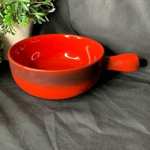 Large round Rustic red terracotta casserole dish with handle made in Italy